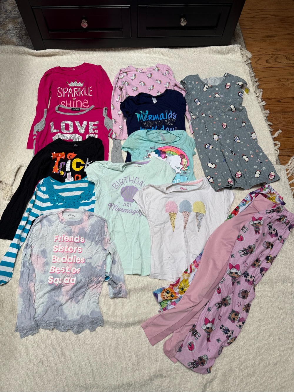 Bundle of 14 items size 10-12 Kids Pink and Multicolor Tops and Bottoms